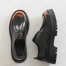 Men's Retro Black Glossy Leather Shoes, Orange Gradient Design, Thick Sole Non-Slip Wear-Resistant Business Casual Shoes, British Style Derby Shoes, Fashion Versatile Elevator Shoes, Personalized High-Gloss Patent Leather Shoes, Autumn/Winter New Stylish Sneakers