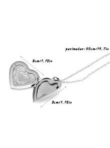 1 Pieza, Collar personalizado con forma de corazón, personalizable con fotos, disponible en 5 estilos, color plateado general, con corazón en forma de corazón personalizado grabado, se puede abrir como un colgante para guardar fotos.