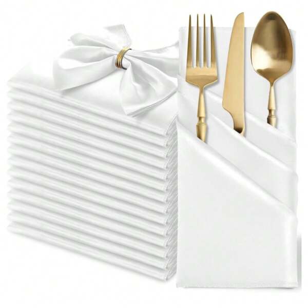 24pcs/Pack Soft Satiny Dinner Napkins, Reusable Square Cloth Napkins 43*43cm/17*17in, Suitable For Weddings, Baby Showers, Dinners, Restaurants, Parties, All Seasons, Christmas, Thanksgiving, New Year, Kitchen Handkerchiefs