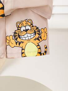 2 件男婴虎纹印花翻领衬衫 + 虎纹印花短裤套装 - 卡其色 - 查看 5