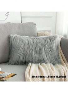 1 件现代灰色仿羊毛装饰沙发垫套，适用于卧室、沙发、客厅 - 灰色 - 查看 5