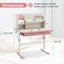 Homasis Kids Multifunctional Study Table Study Desk W/ Tiltable Desktop Book Stand - Pink - View 2
