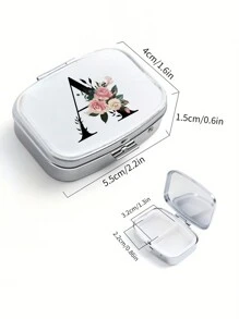 Hộp đựng thuốc vuông in hình hoa hồng và chữ đen, hộp đựng thuốc 2 ngăn di động, hộp đựng đồ mini bằng kim loại, hộp đựng trang sức kiêm hộp đựng thuốc nhỏ gọn, quà tặng sáng tạo có thể tùy chỉnh chữ cái đầu (A-Z), thích hợp cho ký túc xá, phòng tắm, bộ sơ cứu cắm trại, túi y tế, bộ dụng cụ khẩn cấp, hộp đựng thuốc, hộp đựng lọ thuốc. - Bạc - Xem 10