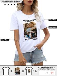 Customized Women's T-Shirt, Youthful Vitality, Couple Embrace Photos, Freely Add Text And Pictures, Anniversary Gifts, Valentine's Day Gifts, Give To Your Loved Ones Stylish,Fashion,Hipster,Casual,Minimal Chic Personalized,Customized,Custom,Unique Guy Costumes,Capsule Wardrobe,Men Basic/Street Style Ideal Gifts For Him Boyfriend,Family,Friends For Birthdays,For Vacation/Holiday,For School/Competition,For Sports/Climbing