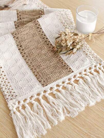 1pc Boho Table Runner Macrame Table Runners For Home Decor ,Cream & Brown Macrame Table Runner With Tassels For Boho Dining Bedroom Decor Rustic Bridal Shower,Farmhouse Rustic Table Runner,Place Mat,Thanksgiving Christmas Home Decor,(Multiple Sizes Available)