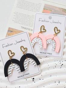 1 Pair Valentine's Day Faux Clay Acrylic Matte Lacquer Geometric Arch-Like Heart Lover Polka Dot Print Earrings,Elegant Quality Holiday Gift Earrings, Ins Style