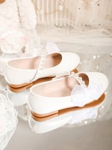 Children's Flat Comfortable Pearl Lace Butterfly Solid Color Princess Shoes