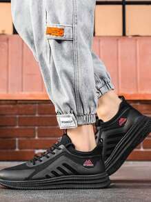 Zapatos Deportivos Impermeables Antideslizantes Para Hombre,Hombres Zapatos de atletismo transpirable con estampado de letra con cordón delantero deportivo exterior de tela, Ropa Informal De Otoño/invierno, Zapatos Para Correr, Negro, Cuatro Estaciones,otoño,para caminar y correr al aire libre, - Rojo - Ver 7