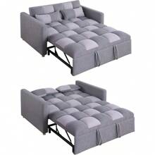 3 In 1 Sleeper Sofa Couch Bed, Small Teddy Convertible Loveseat Futon Sofa Pull Out Bed, Adjustable Backrest, Pillows,For Living Room Apartment - Grey - View 8