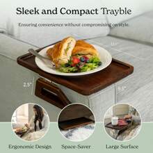 Couch Arm Table,Sofa Arm Clip Table,Bamboo Trayble Couch Arm Table, Clip On Tray Sofa Table For Couches. Sofa Arm Tray, Armchair Table For TV Dinners, Remotes, Drinks And Snacks, Brown - Brown - View 2