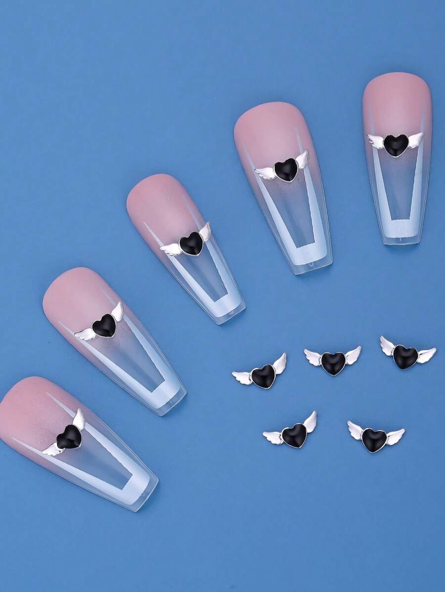 10 件油滴翅膀指甲饰品金属黑色指甲用品个性化美甲 3D 指甲宝石适合 DIY 美甲沙龙和个人使用 - 黑色 - 查看 1