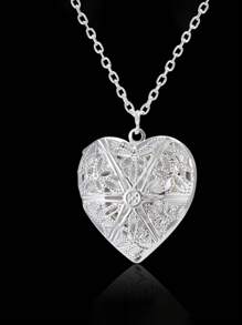1 Pieza, Collar personalizado con forma de corazón, personalizable con fotos, disponible en 5 estilos, color plateado general, con corazón en forma de corazón personalizado grabado, se puede abrir como un colgante para guardar fotos.