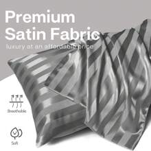 2 Packungen luxuriöse Seide-Satin gestreifte Kissenbezüge, dunkelgrauer 3 cm Streifen Jacquard ultra weiche Polyester Kuvertabschluss Kissenhüllen, maschinenwaschbar, 80-85 g/m², kühlender Komfort für Haar und Haut, Bettkissenschutz in Hotelqualität