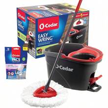 O-Cedar EasyWring Microfiber Spin Mop, Bucket Floor Cleaning System, Red, Gray, Standard - EasyWring - View 1