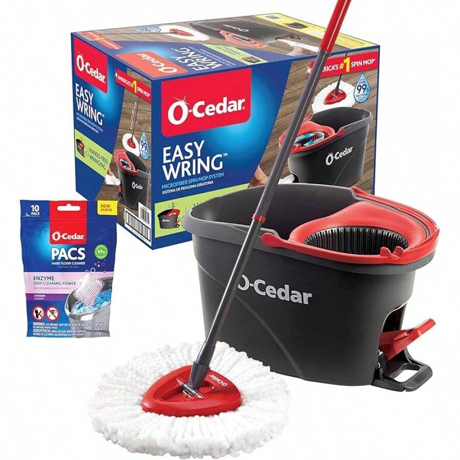 O-Cedar EasyWring Microfiber Spin Mop, Bucket Floor Cleaning System, Red, Gray, Standard - EasyWring - View 1