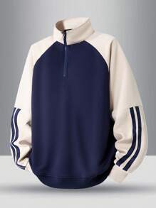 Moletom Casual da Moda com Manga Raglan e Listras, Lançamento Outono 2024 para Homens