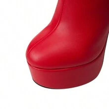Women's Red High Heel Platform Zipper Ankle Boots - Red - View 7