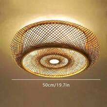 Bamboo Wicker Rattan Lantern 3-Light Flush Mount Ceiling Lamp Fixture Chandelier Rustic Lodge Vintage Bamboo Woven Light Creative Ceiling Lights Fixture Rustic Boho Basket Ceiling Lamp (Bulb Not Included) - Yellow - View 1