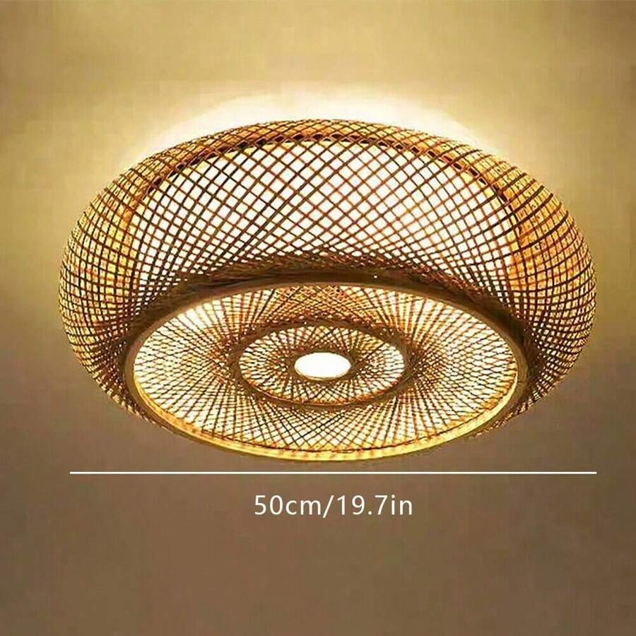 Bamboo Wicker Rattan Lantern 3-Light Flush Mount Ceiling Lamp Fixture Chandelier Rustic Lodge Vintage Bamboo Woven Light Creative Ceiling Lights Fixture Rustic Boho Basket Ceiling Lamp (Bulb Not Included) - Yellow - View 1