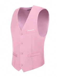 Furuyal Men's Suits Vest Formal Dress Waistcoat Gentleman Solid Slim Fit Casual Dress Vest Party Prom Business Wedding Pink Size XS-3XL