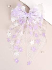 1 st. Kleine Bloemendecoratie Strik Haarspeldjes Voor Meisjes Witte Paarse Bloemen Haarstrik Clips Met Grote Staart Voor Kinderen Peuters Mesh Alligator Haarspeldjes Dagelijks Feest Cadeau Haaraccessoires