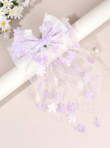 1 st. Kleine Bloemendecoratie Strik Haarspeldjes Voor Meisjes Witte Paarse Bloemen Haarstrik Clips Met Grote Staart Voor Kinderen Peuters Mesh Alligator Haarspeldjes Dagelijks Feest Cadeau Haaraccessoires