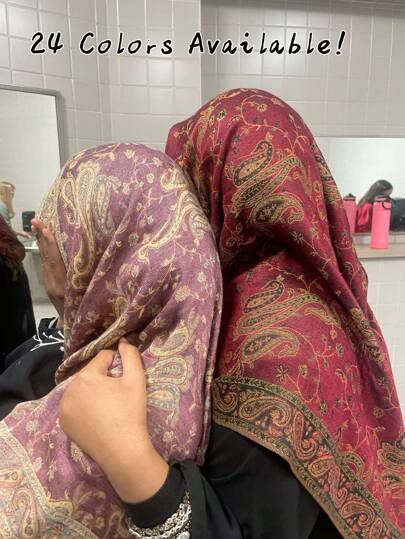 1pc Vintage Paisley Jacquard Pashmina Hijab For Women, Autumn/Winter Casual Windproof Scarf Shawl For Daily Wear Accessories Women