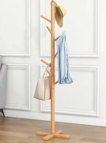 1 Stück stabiler Holz-Standgarderobe mit 8 Haken, geeignet zum Aufhängen von Jacken, Hüten, Schals und Handtaschen im Eingangsbereich, Flur, Schlafzimmer, Büro, minimalistischer Stil für Frühling und Sommer - Braun - Übersicht 1