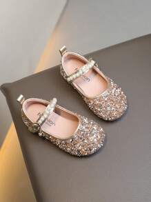 Nuove scarpe da principessa piatte per bambine con strass e perle, calzature versatili per feste, matrimoni e uso casual per bambini