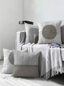 4pcs Geometric Striped Pattern Polyester Plush Cushion Cover Set, Popular Hot Selling Pillowcase For Sofa