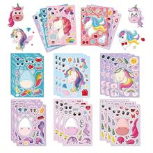8Pcs Face Changing Sticker Unicorn Cartoon Cute Graffiti Children's Puzzle DIY Hand Account Puzzle Sticker (Some Colors And Styles Are Random)