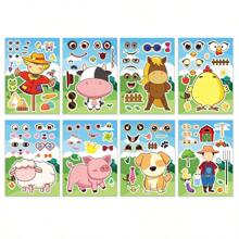 8Pcs Face Changing Sticker Unicorn Cartoon Cute Graffiti Children's Puzzle DIY Hand Account Puzzle Sticker (Some Colors And Styles Are Random)