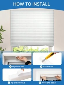 1pc Solid Color No Tools Pleated Fabric Shades With Two Clips Light Filtering Paper Pleated Blinds With Adhesive No Drilling Self Adhesive Blinds Easy To Cut And Install,  Easy Pleated Curtain For Bedroom Living Room Office Bathroom