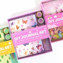 ​[返校畅销品] 1 套粉色蝴蝶剪贴簿套装 - DIY 日记本 +55 件文具礼品套装，适合儿童、学校用品、返校