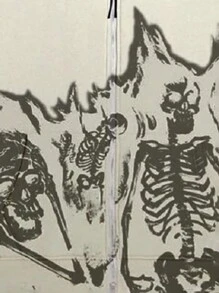 Men's Fashion Embroidered Printed Zipper Hoodie Casual Street Dance Skateboarding Hip Hop Skeleton Printed Embroidered Sports Hoodie