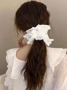 1pc White Double-Layer Lace Ruffle Large Hair Scrunchie, Ideal For Buns, Ponytails, Gentle On Hair, Suitable For Daily Wear, Romantic French Ballet Style Hair Accessory Hair Ties Ponytail Holders Hair Elastics Hair Rubber Bands Scrunchies Hair Rope Elastic Hair Tie, Hair Bobbles