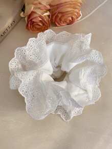 1pc White Double-Layer Lace Ruffle Large Hair Scrunchie, Ideal For Buns, Ponytails, Gentle On Hair, Suitable For Daily Wear, Romantic French Ballet Style Hair Accessory Hair Ties Ponytail Holders Hair Elastics Hair Rubber Bands Scrunchies Hair Rope Elastic Hair Tie, Hair Bobbles