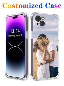 1pc Customized Fashion Personalized Sweet Couple Pet Black Soft Phone Case For Life, Family, Travel, Landscape, Wedding Photo, Compatible With Galaxy S22/S23 Ultra A14 11/12/13/14/15 Pro Max - Clear - View 3