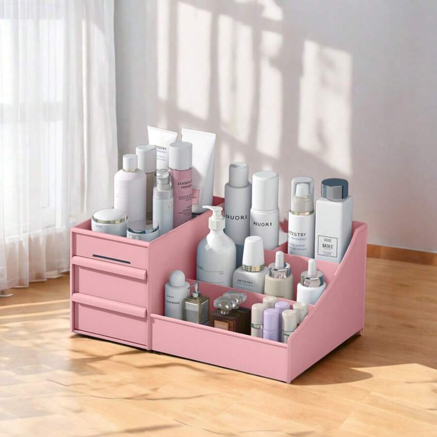 Large Capacity & Multi-Layer Drawer Vanity Case Dormitory Finishing Plastic Shelf Cosmetics Skin Care Dresser Desktop Storage Box - 北歐粉 - 查看 1