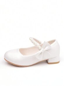 Girls White High Heel Shoes Princess Style Leather Shoes Spring & Autumn, Middle & Kids Shoes Suitable For Evening Dresses, Pearl Decoration