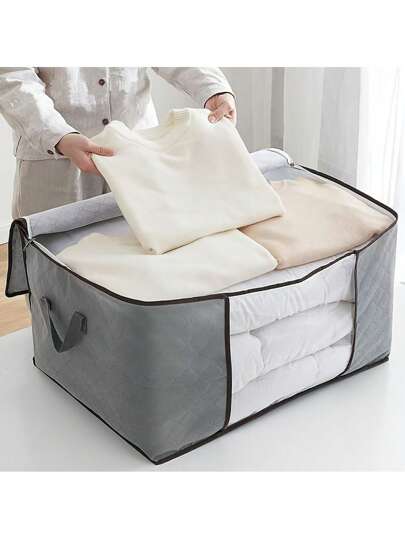 Classic Style Canvas Storage Box With Zipper - Multipurpose Non-Waterproof Rectangle Organizer For Clothes And Accessories, Under-Bed Storage