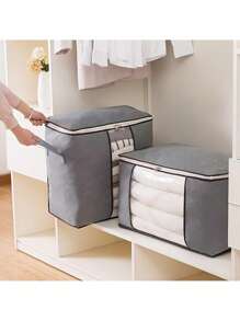 Classic Style Canvas Storage Box With Zipper - Multipurpose Non-Waterproof Rectangle Organizer For Clothes And Accessories, Under-Bed Storage - Multicolor - View 4