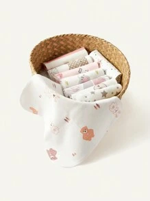 9pcs/Pack Assorted Color Baby Towels, Cartoon/Animal/Printed, , Multipurpose For Bathing, Feeding, Drinking, Daily Use - Multicolor - View 7