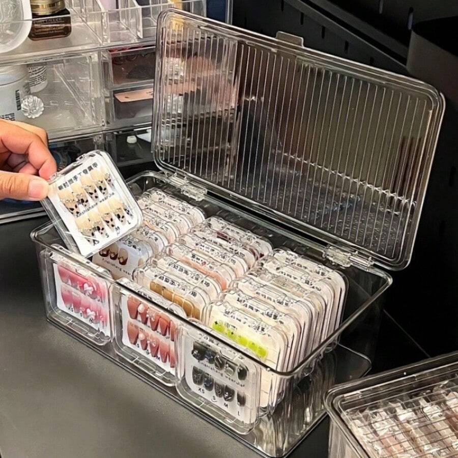 大容量中号防尘罩化妆工具、美甲、玩具收纳盒，豪华亚克力透明手工指甲贴纸桌面展示礼盒，返校、学校用品