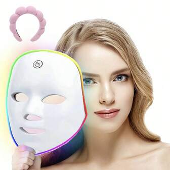 SUNPINT 7-Color LED Facial Mask Machine, USB Rechargeable Phototherapy Beauty Device For Skin Rejuvenation