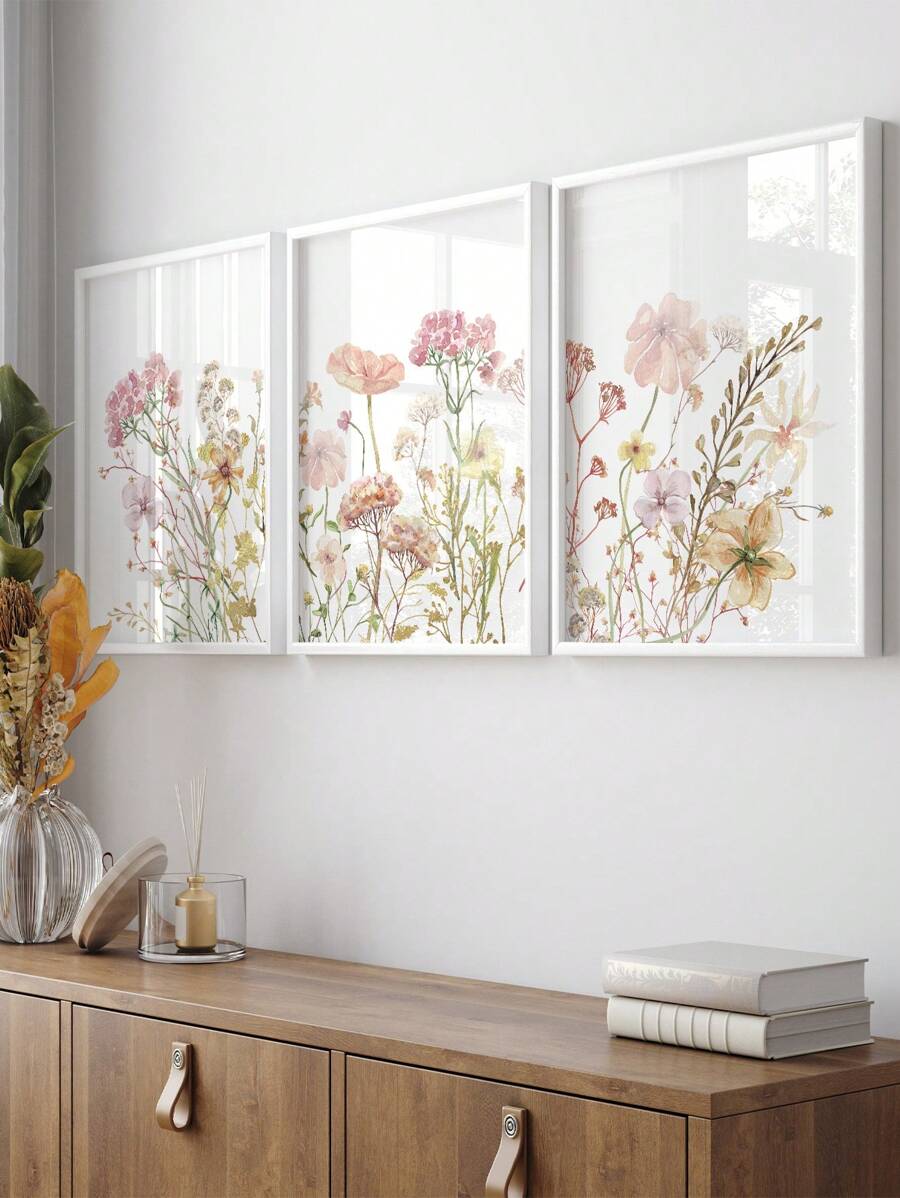 3 幅花卉画海报花卉海报植物墙艺术精美装饰画墙面印刷美学墙面艺术品厨房墙画客厅墙面装饰无框