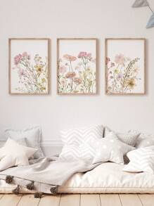 3 幅花卉画海报花卉海报植物墙艺术精美装饰画墙面印刷美学墙面艺术品厨房墙画客厅墙面装饰无框
