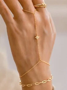 1 pieza Anillo y brazalete de estrella de ocho puntas con diamante de plata esterlina 925, brazalete de oro, adecuado para que las señoras lo usen a diario/en fiestas/en citas