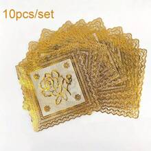 10pcs/Set- Elegant Golden Foil Rose Coasters Set - Soft, Easy-Clean PVC For Home Decor, Perfect For Afternoon Tea & Party, For Spring ! Gifts Birthday Graduation - Gold - View 7