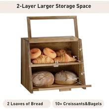 Acacia Wood Bread Box For Kitchen Countertop, Double Layer Natural Wooden Bread Storage Container, With Clear Windows, Back Air Vent, Large Bread Boxes For Keeping Food Fresh In Home And Kitchen